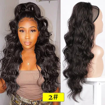 Women's long curly , drawstring hair extensions, , African big wave synthetic fiber wig, ponytail