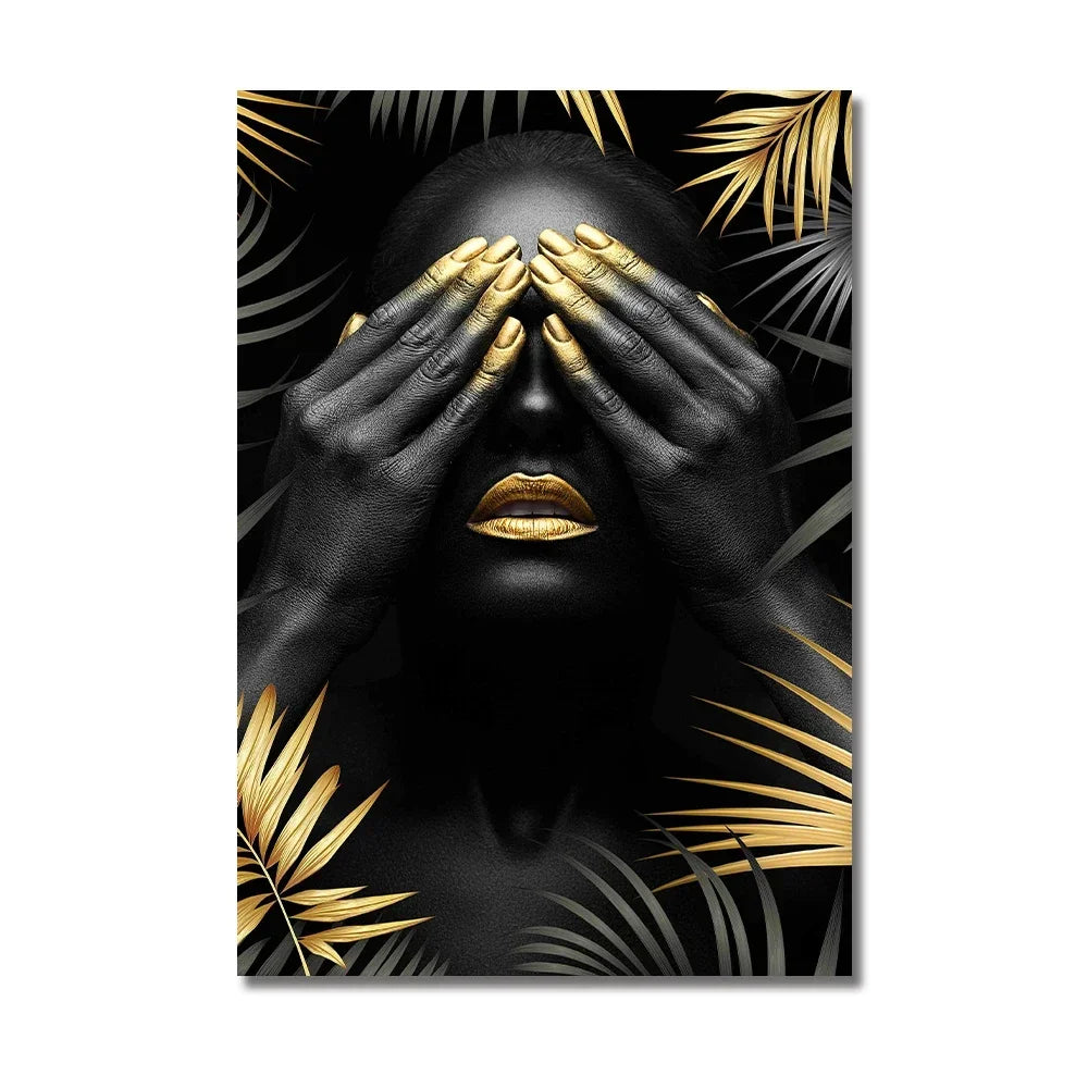 African Art Black and Gold Woman Oil Painting on Canvas Cuadros Posters and Prints Scandinavian Wall Art Picture for Living R