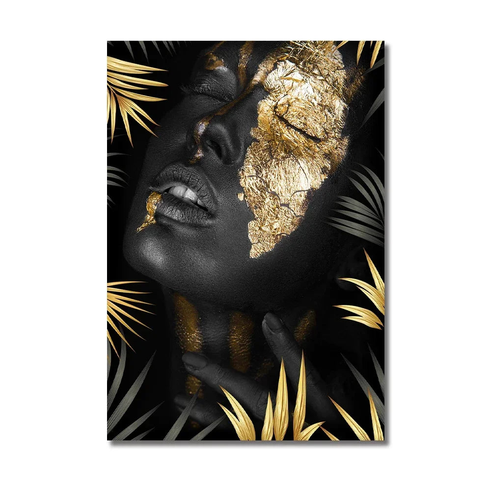 African Art Black and Gold Woman Oil Painting on Canvas Cuadros Posters and Prints Scandinavian Wall Art Picture for Living R