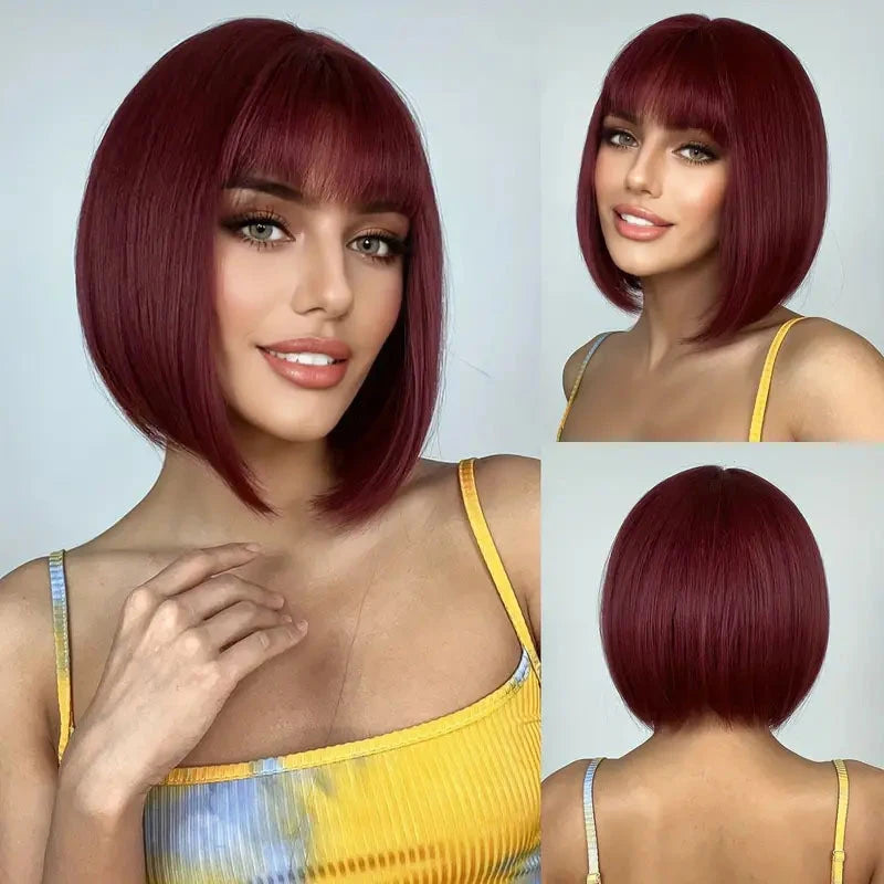 African , high-temperature , bangs, bob cut, T-shaped synthetic fiber headgear, wigs