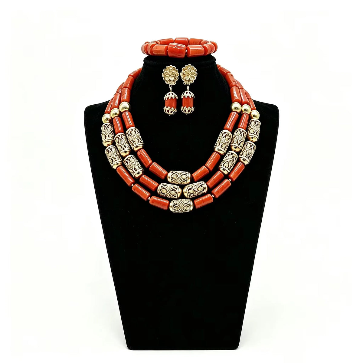Handmade Coral Beads Women Jewelry Set African Ethnic Style Bridal Ornaments Wedding Gift for Ladies