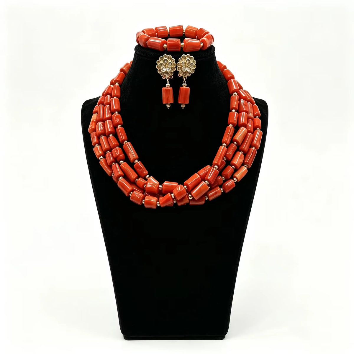 Handmade Coral Beads Women Jewelry Set African Ethnic Style Bridal Ornaments Wedding Gift for Ladies
