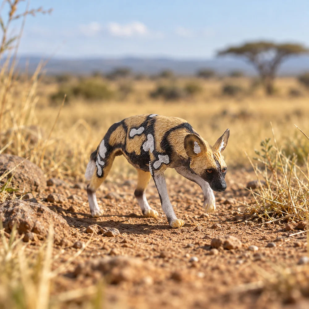 Toymany Simulation African Wild Dog Wildlife Animal Model Toy Mini Figures Dolls Action Figurines Toys Children Gift Cake Decora
