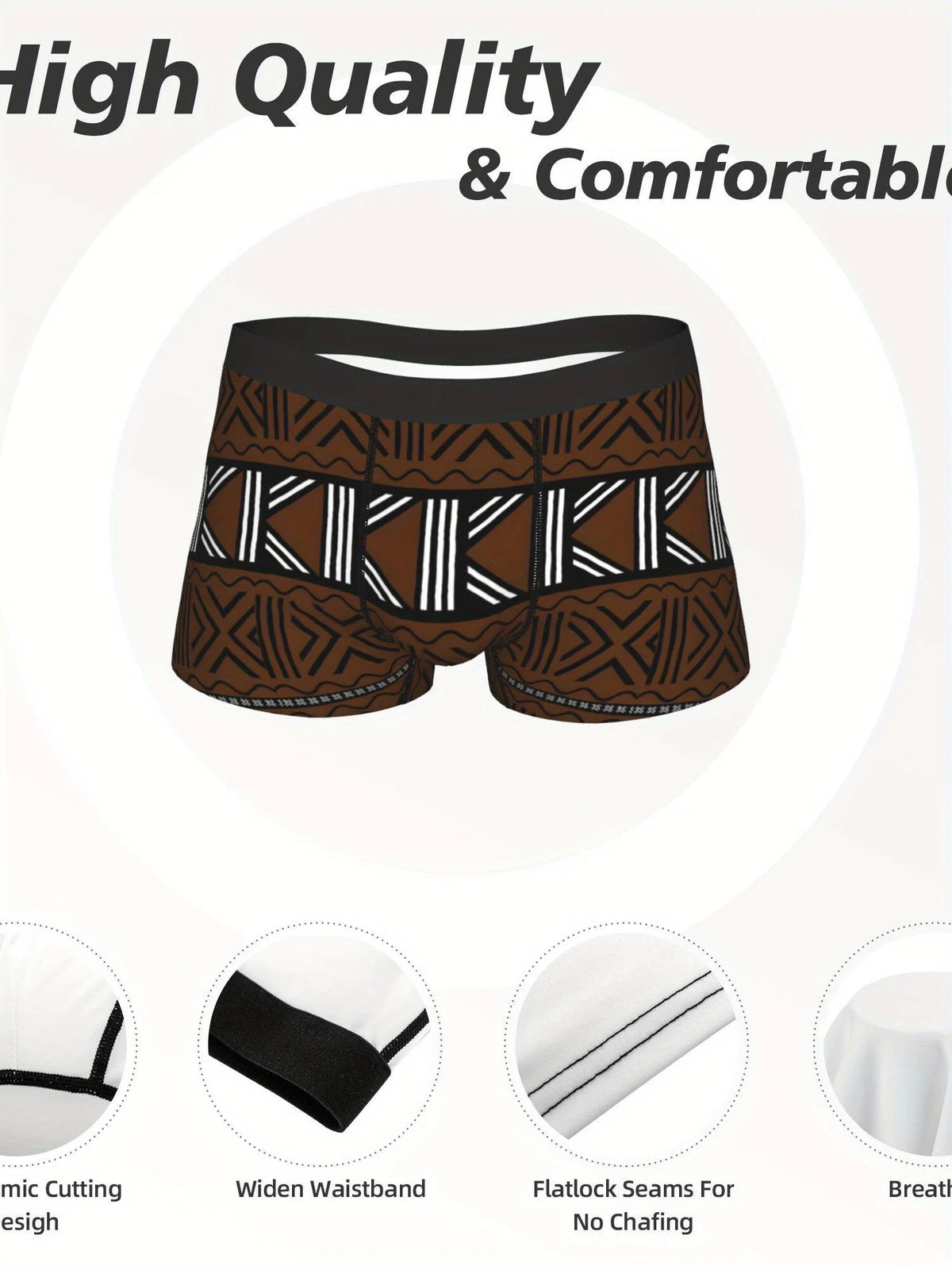 BIIHUDU Men's African Tribal Print Boxer Briefs - Mid-Stretch Breathable Fabric, Non-Transparent, Hand Wash/Dry Clean, Bold Cult
