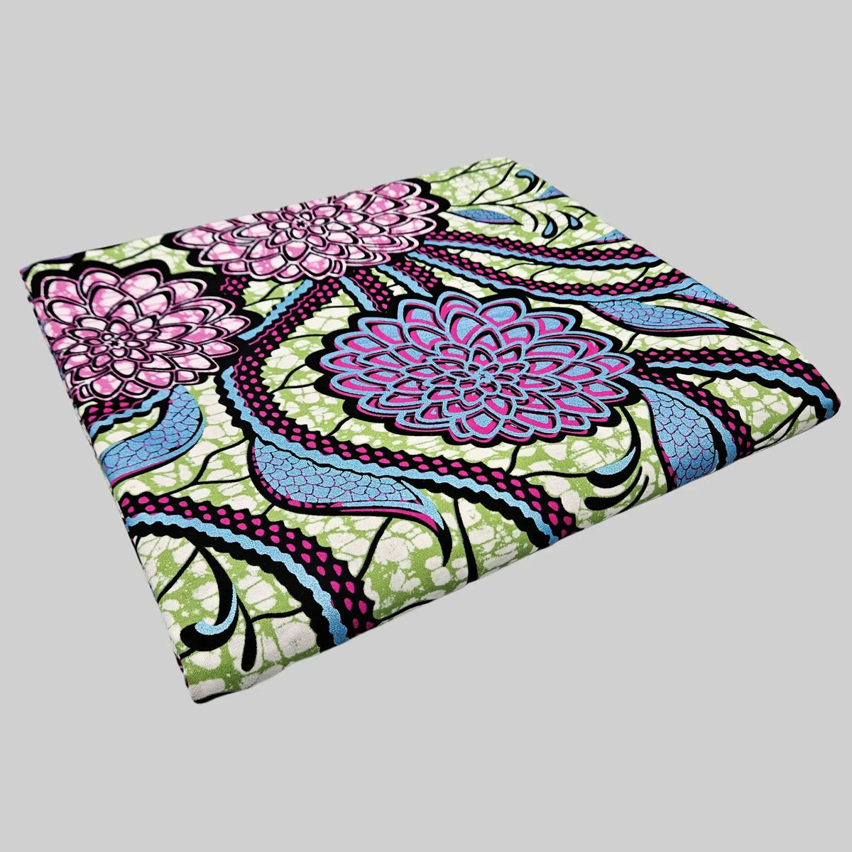 46Inch Wide 6Yards Long Floral Printed Cotton African Wax Fabric Blue Green Batik Fabric for DIY Sewing Dress Cushions R2895