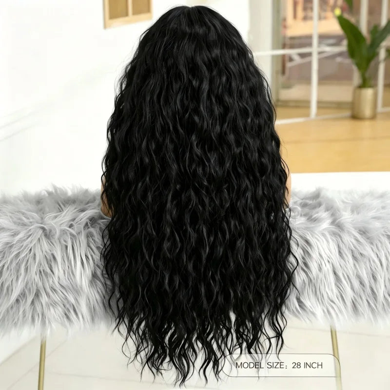 perm European, American, African long , corn curl middle-parted wig, curly synthetic hair full headpiece
