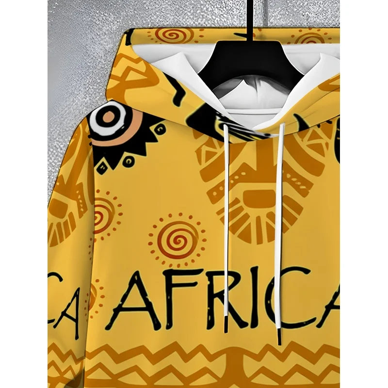 A Stylish And Casual Two-Piece Hoodie With Traditional Totems And Musical Instrument Patterns Themed Around African Culture