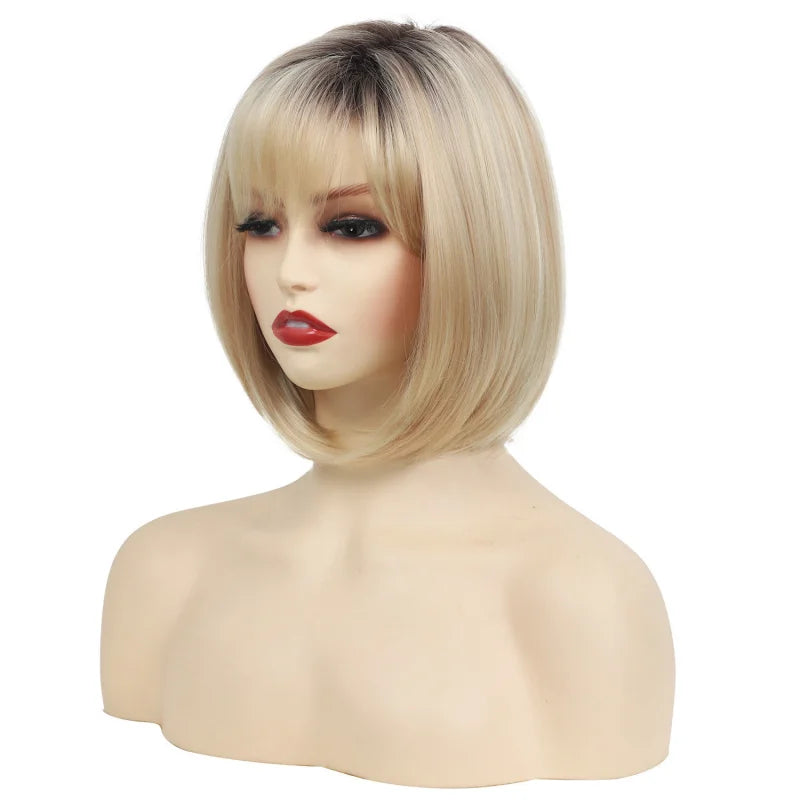 African , high-temperature , bangs, bob cut, T-shaped synthetic fiber headgear, wigs