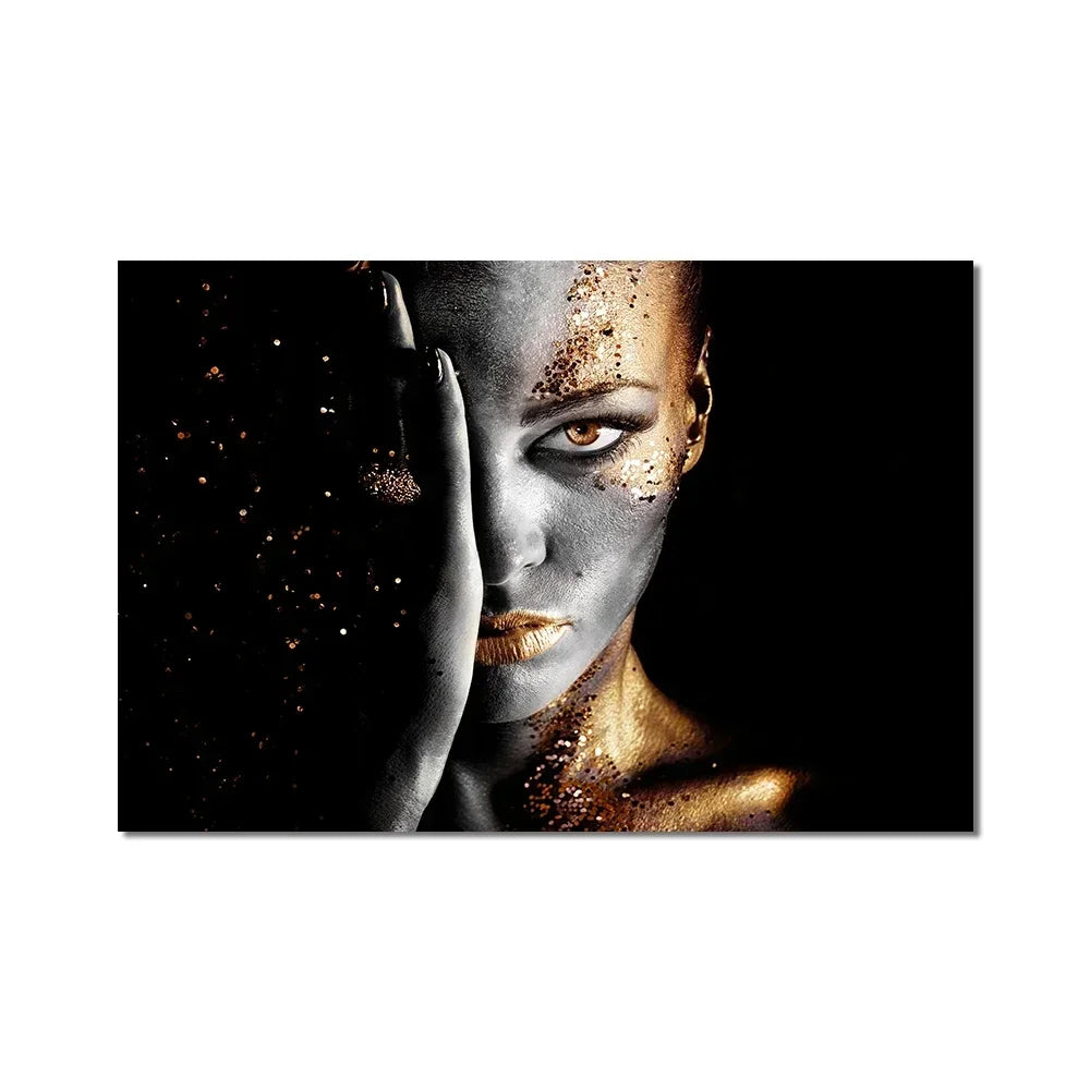 African Art Black and Gold Woman Oil Painting on Canvas Cuadros Posters and Prints Scandinavian Wall Art Picture for Living R