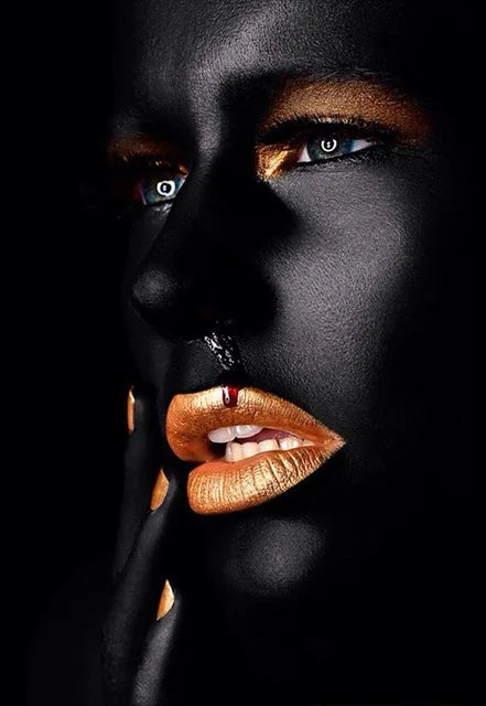 African Woman Art Black And Gold Portrait Canvas Paintings Poster Print Wall Art Picture Home Decor For Living Room Frameless