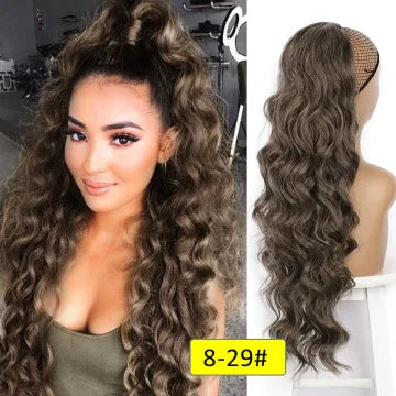 Women's long curly , drawstring hair extensions, , African big wave synthetic fiber wig, ponytail