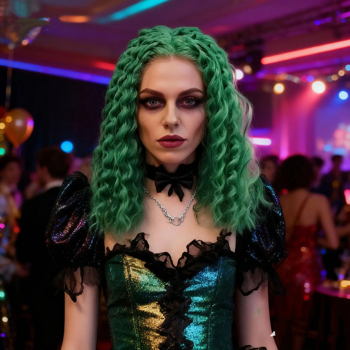 Synthetic Middle Part Orange Green Short Curly Fluffy Hollow Heart Braid Wig Cosplay Party Costume African Style Hairpiece