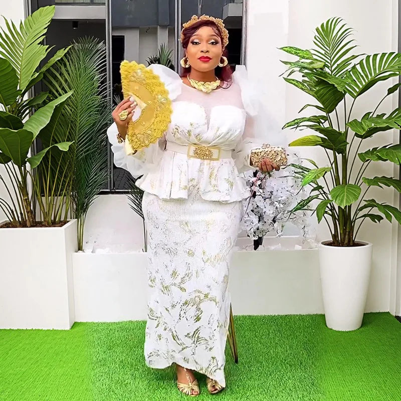 2025 New Women African Party Dress Dashiki Ankara Wedding Evening Gown Elegant Turkey Muslim Maxi Dress Plus Size Fashion