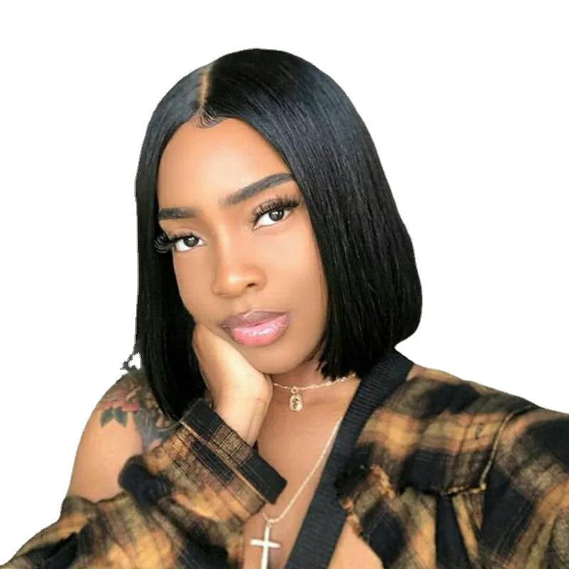 Wig for women, African middle-parted short straight hair, European and American everyday shoulder-length w