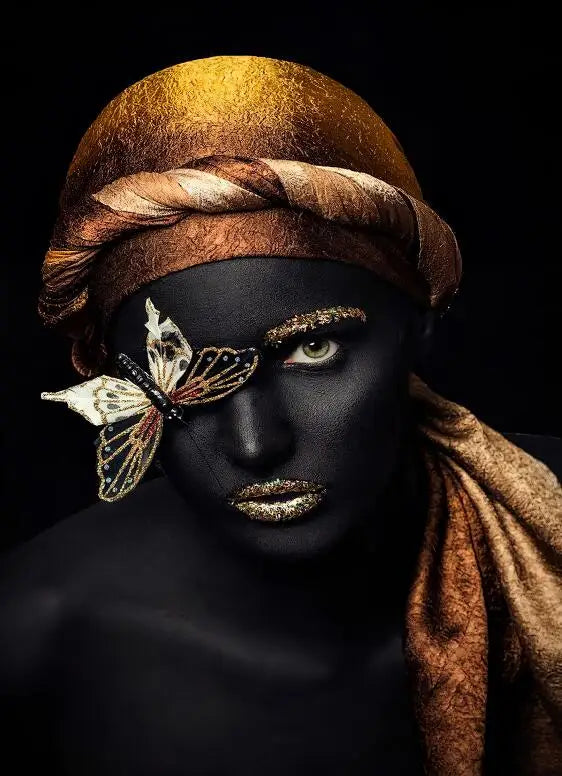 African Woman Art Black And Gold Portrait Canvas Paintings Poster Print Wall Art Picture Home Decor For Living Room Frameless