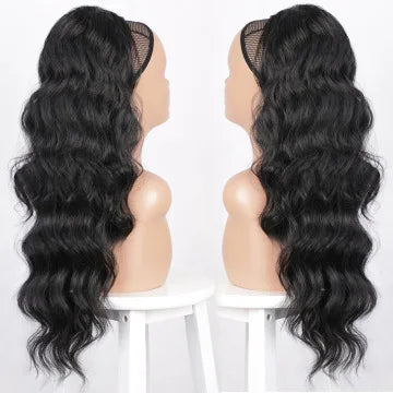 Women's long curly , drawstring hair extensions, , African big wave synthetic fiber wig, ponytail