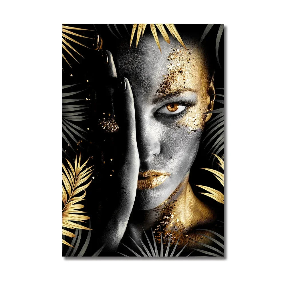 African Art Black and Gold Woman Oil Painting on Canvas Cuadros Posters and Prints Scandinavian Wall Art Picture for Living R