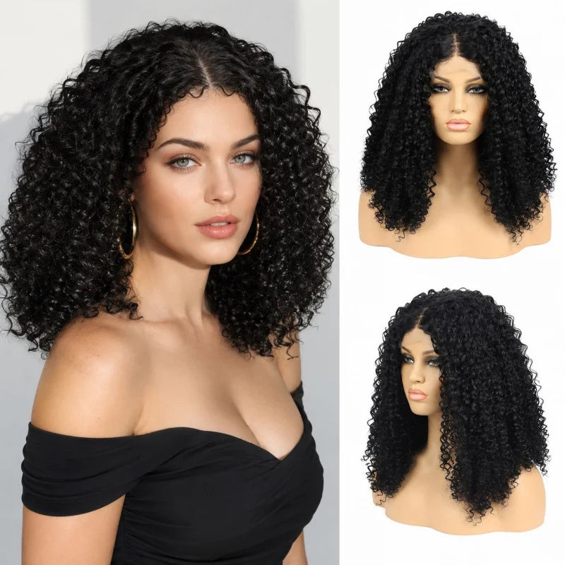 European and American women's African 4*4 lace front curly wigs synthetic fiber headgear