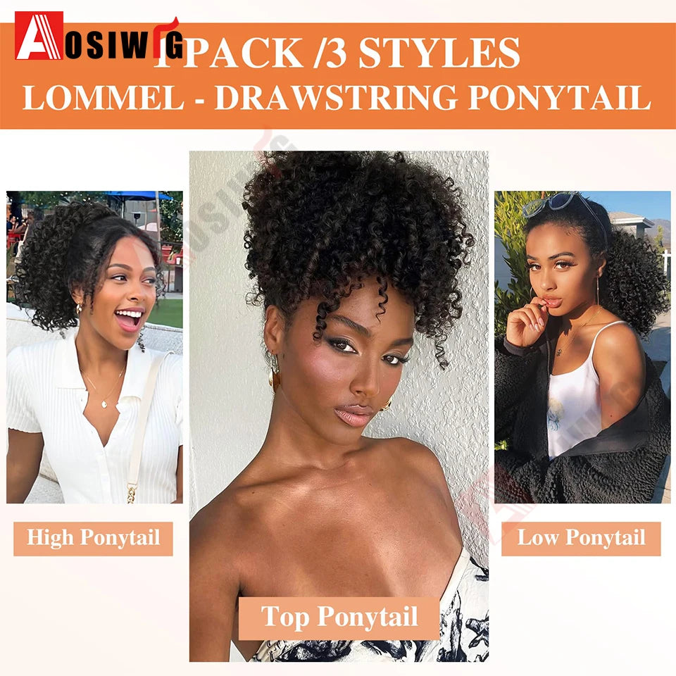 Elastic Rubber Band Ponytail Extended by 10 inches Short African Curly Ponytail African Women Fluffy Ponytail Synthetic Wig