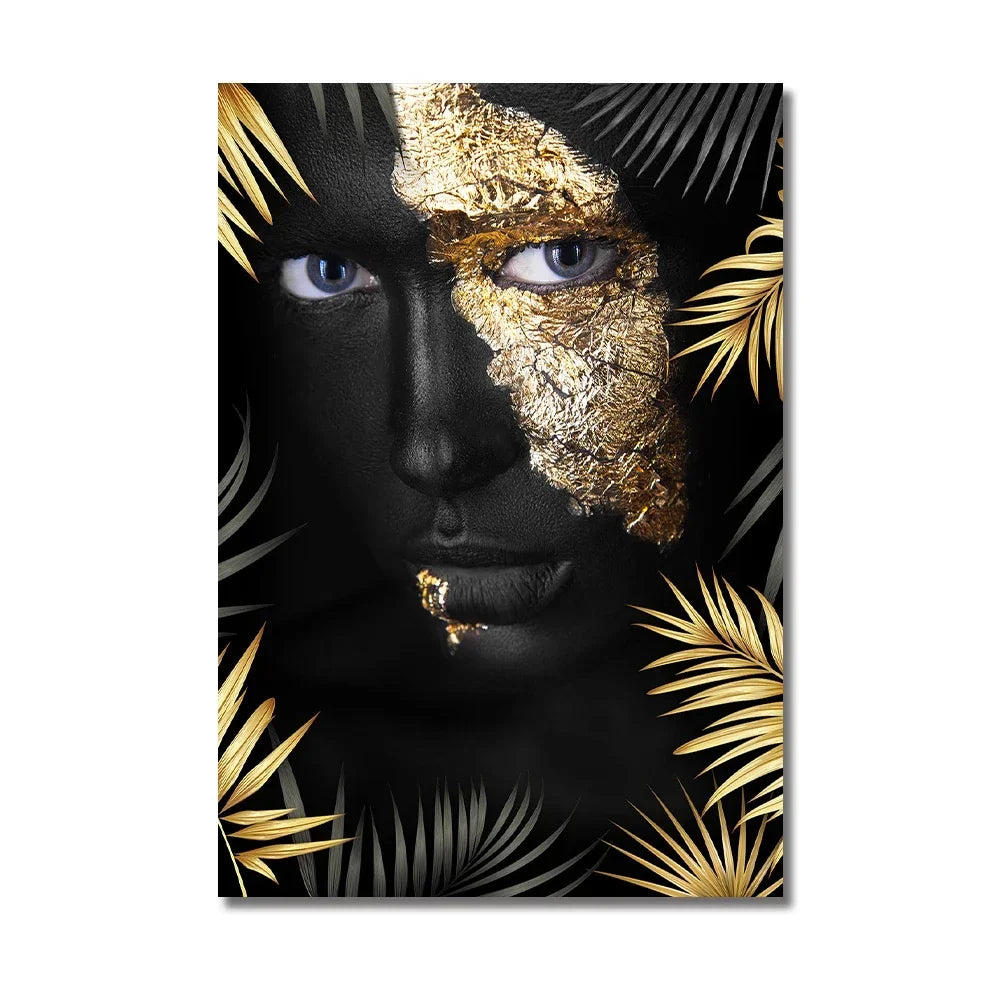 African Art Black and Gold Woman Oil Painting on Canvas Cuadros Posters and Prints Scandinavian Wall Art Picture for Living R