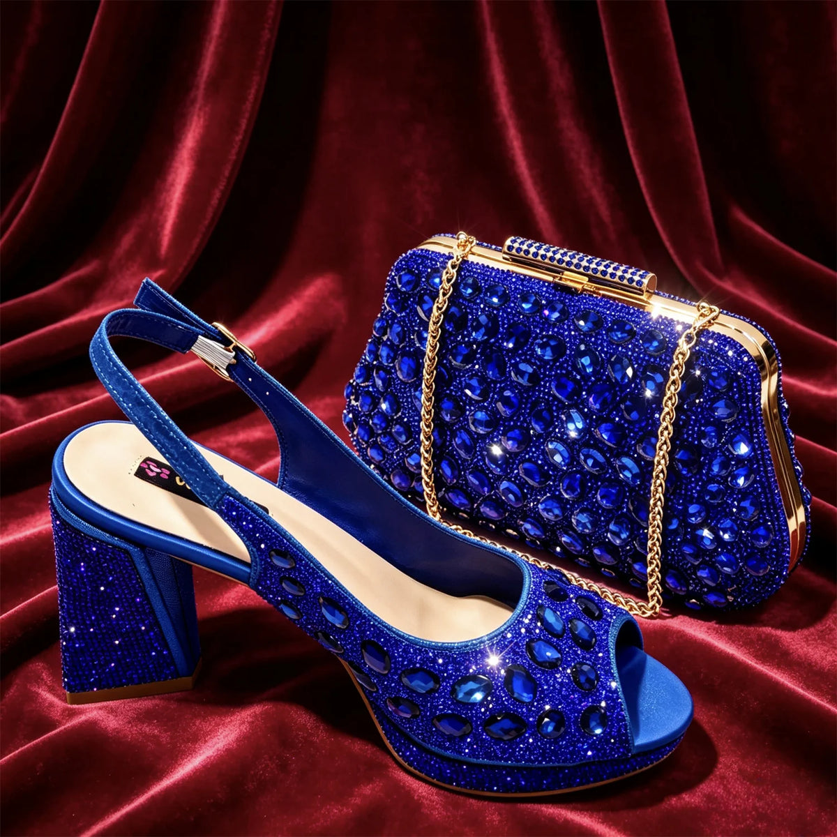 2026 Hot Sale Rhinestone Design Green African Shoes & Bag Set - Comfortable Open Toe Heels for Women