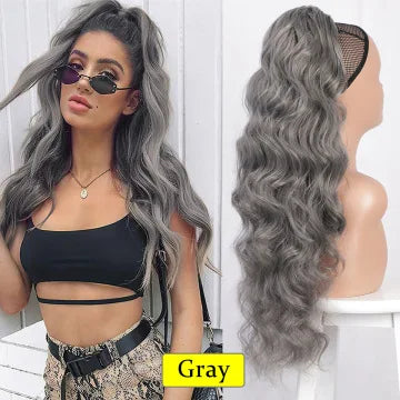 Women's long curly , drawstring hair extensions, , African big wave synthetic fiber wig, ponytail