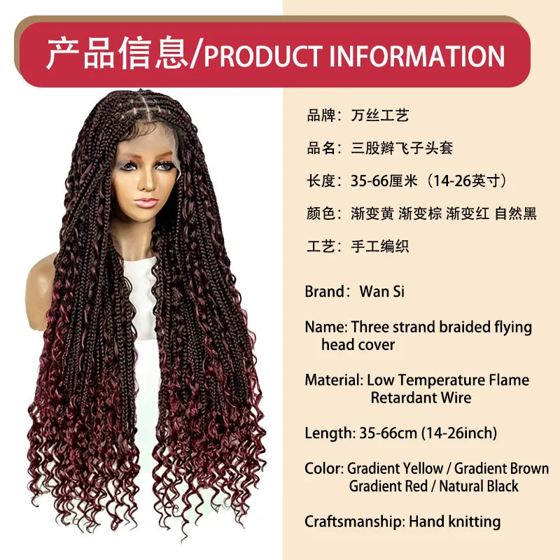 TK African wig three-strand braid Goddess Box Braids crochet hairpiece