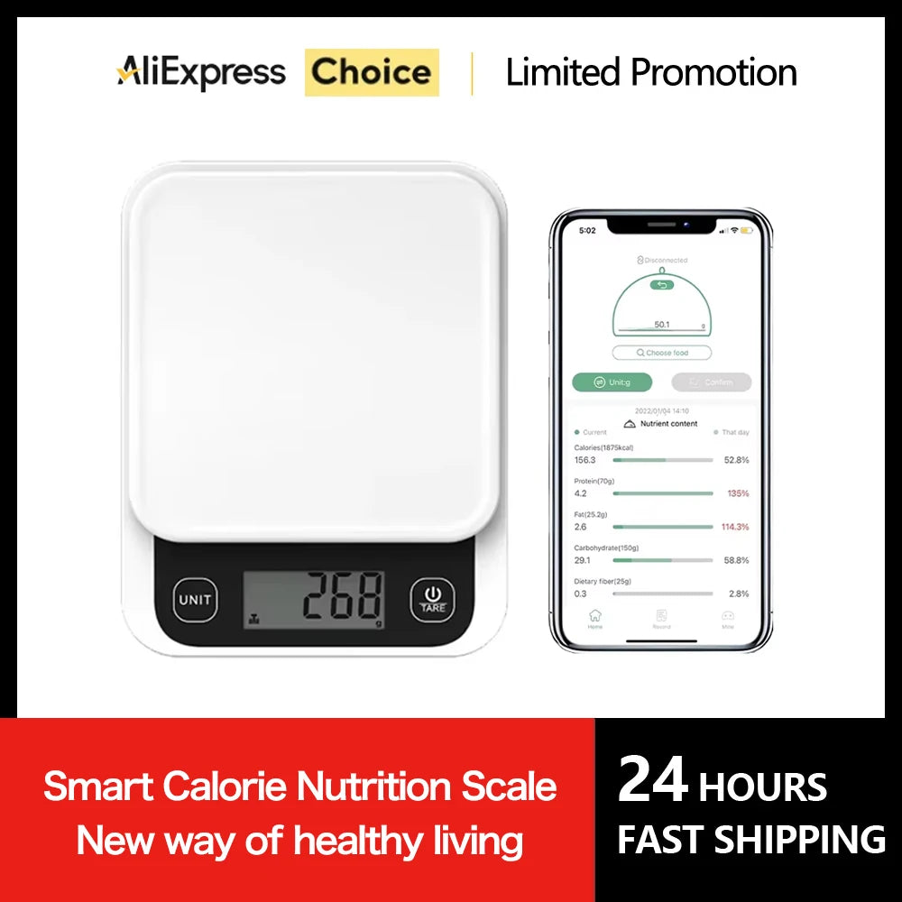 5kg/0.1g/1g Smart Kitchen Scales Nutrition Scale Smart Food Calories Scale Cook Bake Digital Scale with Nutrition Calculator APP