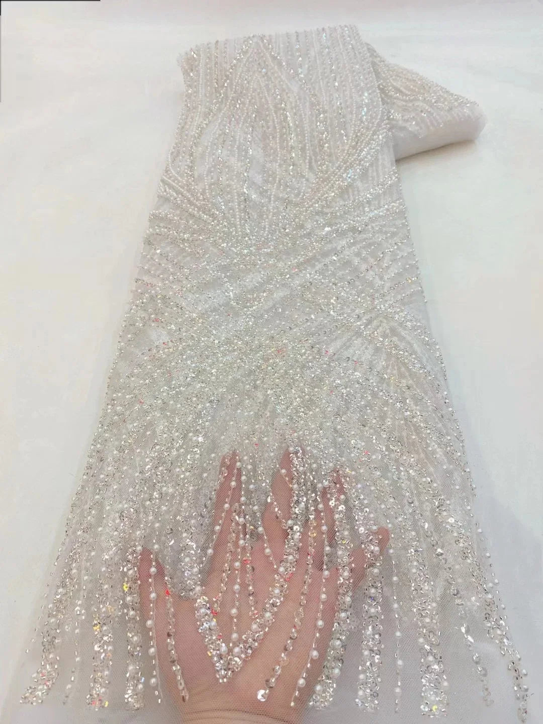 2 yards High Quality African Sequins Beaded Lace Fabric 2026 French Nigerian Style Embroidery for Wedding Dresses Material