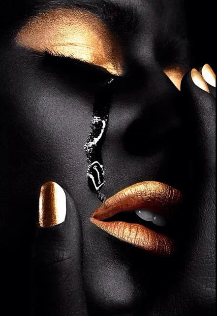 African Woman Art Black And Gold Portrait Canvas Paintings Poster Print Wall Art Picture Home Decor For Living Room Frameless