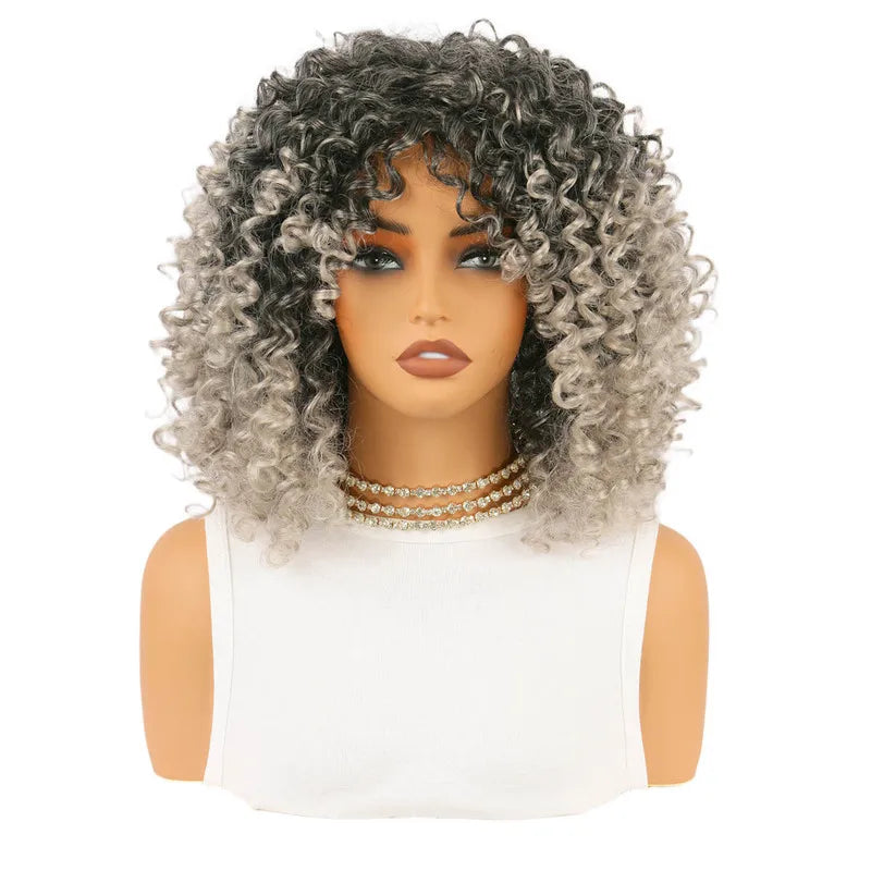 Women's wig, European, American, African style, short curly hair, afro, synthetic high-temperature fiber headpiece