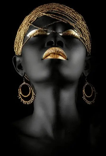 African Woman Art Black And Gold Portrait Canvas Paintings Poster Print Wall Art Picture Home Decor For Living Room Frameless