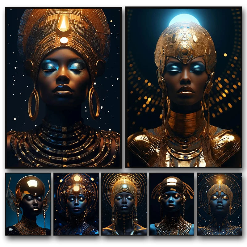 African Black Women Poster Prints Egyptian Queen Pharaoh Canvas Painting Modern Wall Art Pictures Home Living Room Decor Cuadro