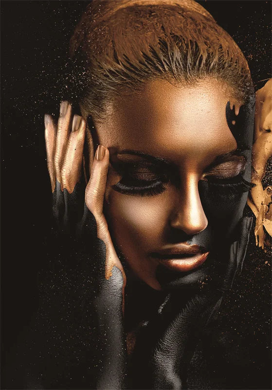 African Woman Art Black And Gold Portrait Canvas Paintings Poster Print Wall Art Picture Home Decor For Living Room Frameless
