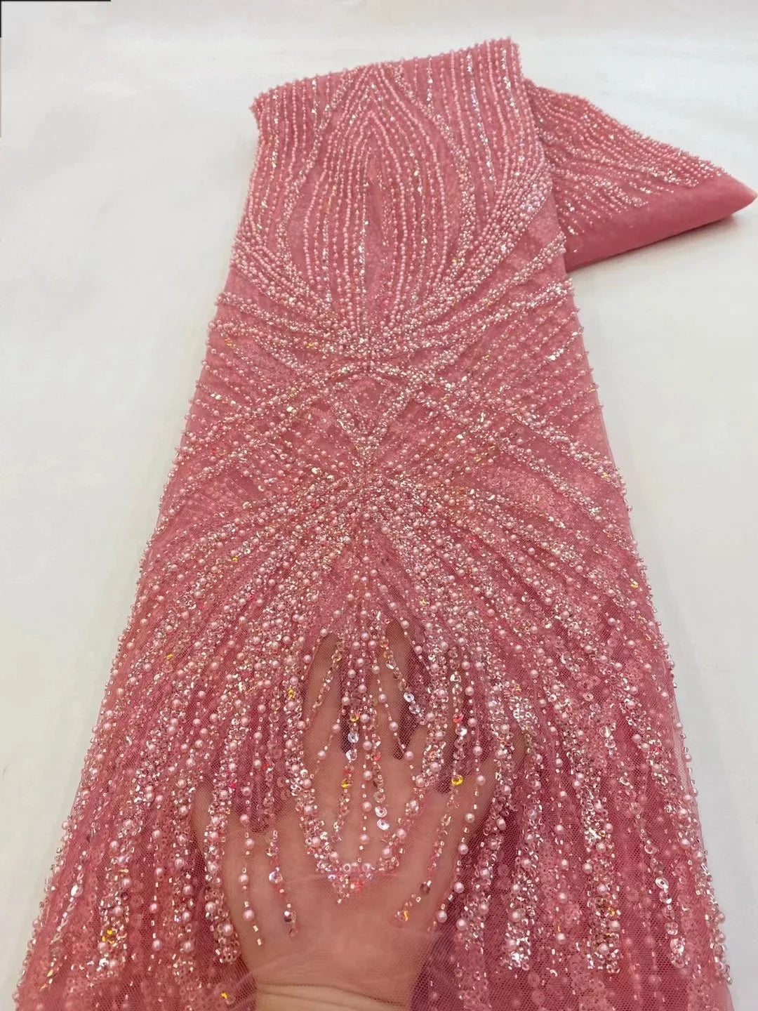 2 yards High Quality African Sequins Beaded Lace Fabric 2026 French Nigerian Style Embroidery for Wedding Dresses Material