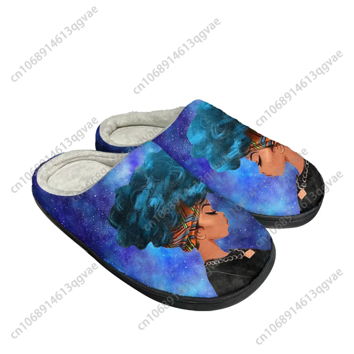 African Woman Black Home Cotton Custom Slippers Mens Womens Sandals Plush Bedroom Casual Keep Warm Shoe Thermal Slipper Black