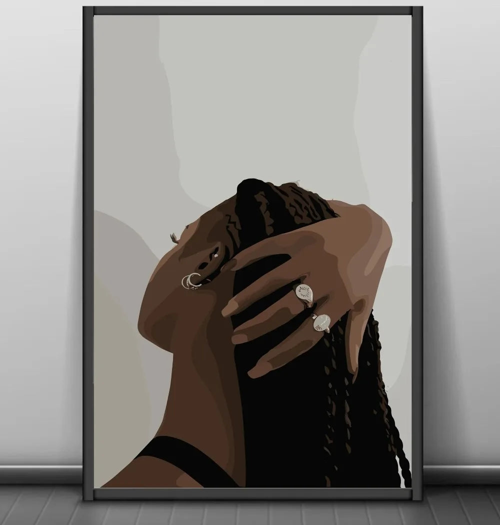 Modern African American Black Woman Fashion Portrait Posters and Prints Canvas Printing Wall Art Picture for Living Room Deco