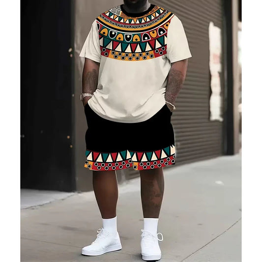New Men's Suits African Dashiki Paisley 3D Print T-Shirts Shorts 2-Piece Sets Fashion Tracksuits Oversized Outfits Man Clothing