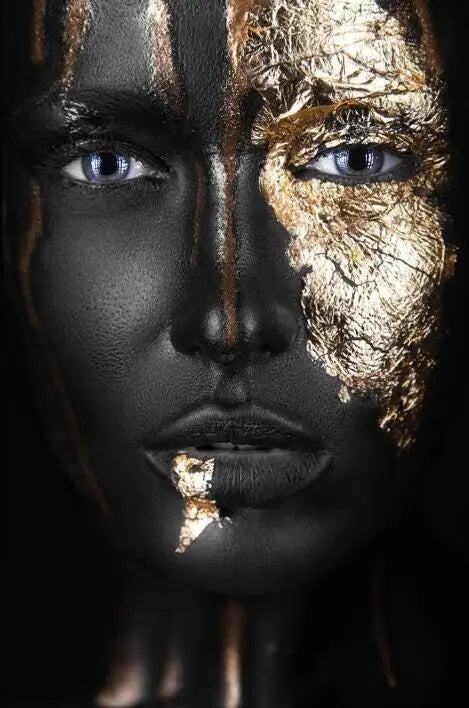 African Woman Art Black And Gold Portrait Canvas Paintings Poster Print Wall Art Picture Home Decor For Living Room Frameless