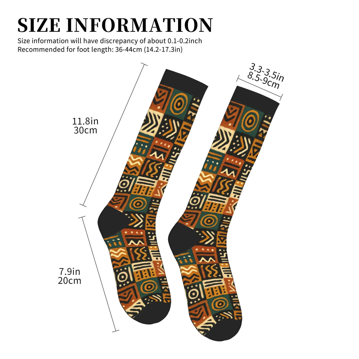Traditional African Ethnic Tribal Ankara Geometric Mens Sports Compression Socks Novelty Spring Summer Autumn Winter Dress Socks