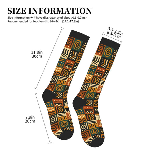 Traditional African Ethnic Tribal Ankara Geometric Mens Sports Compression Socks Novelty Spring Summer Autumn Winter Dress Socks