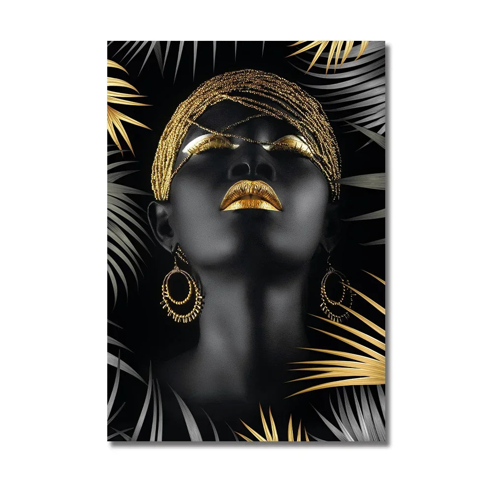 African Art Black and Gold Woman Oil Painting on Canvas Cuadros Posters and Prints Scandinavian Wall Art Picture for Living R