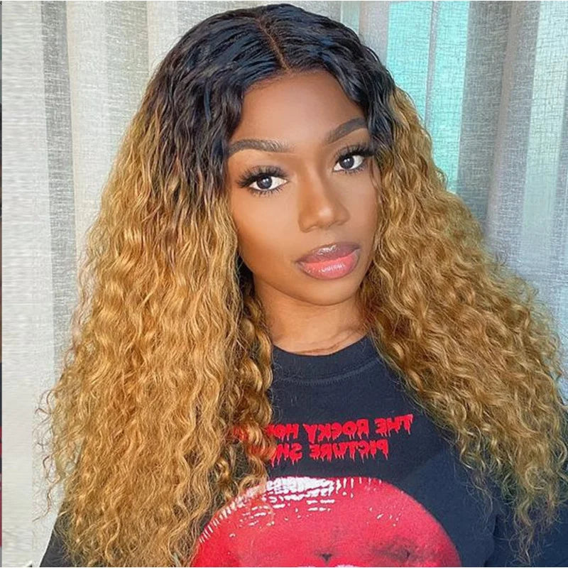 European American African wig with black highlights and gradient brown small curls Amazon