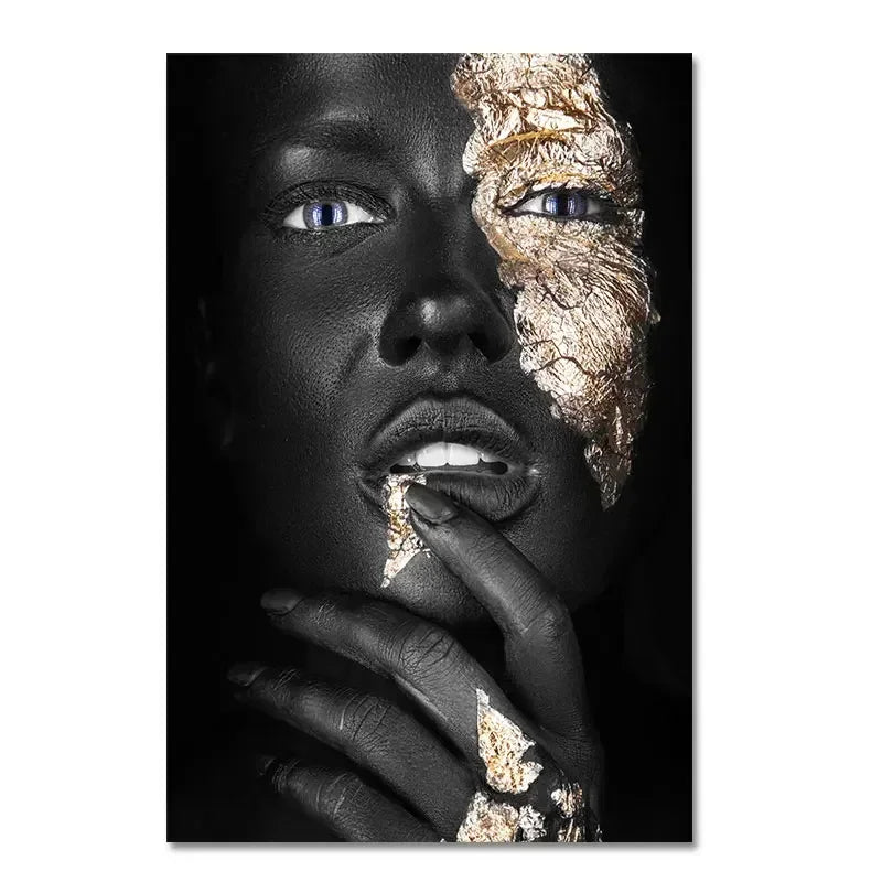 African Art Black and Gold Woman Oil Painting on Canvas Cuadros Posters and Prints Scandinavian Wall Art Picture for Living R