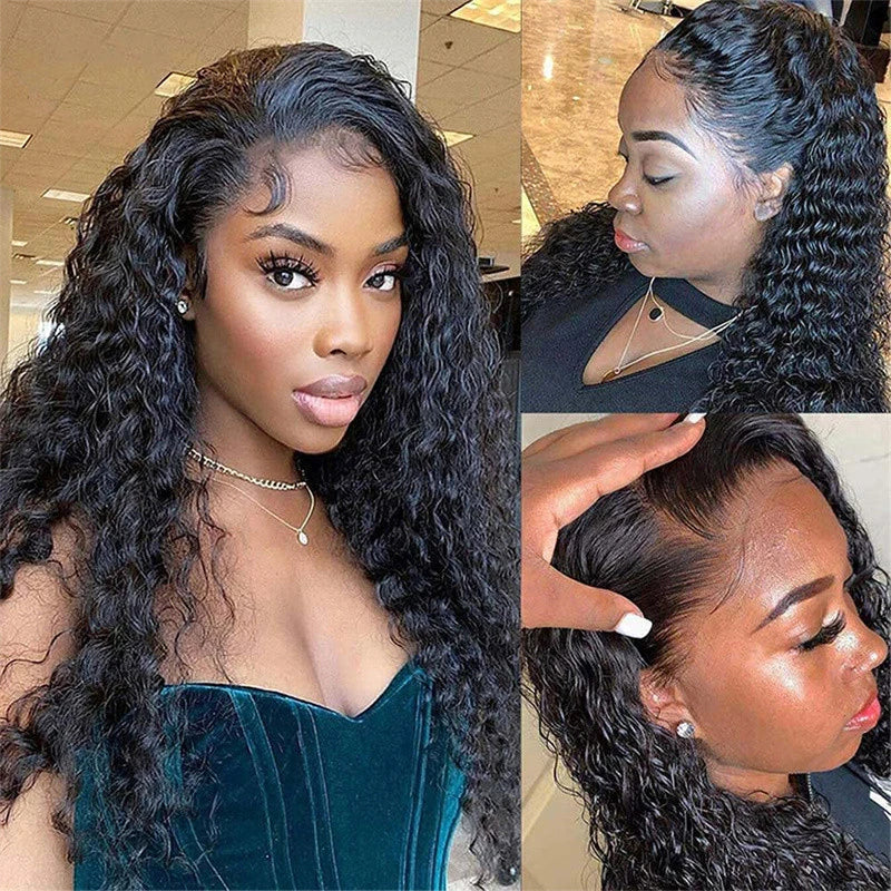 Wig with African-style small curls, 13*4 lace front, middle parting, long curly synthetic hair, high-temperature fiber headpiece