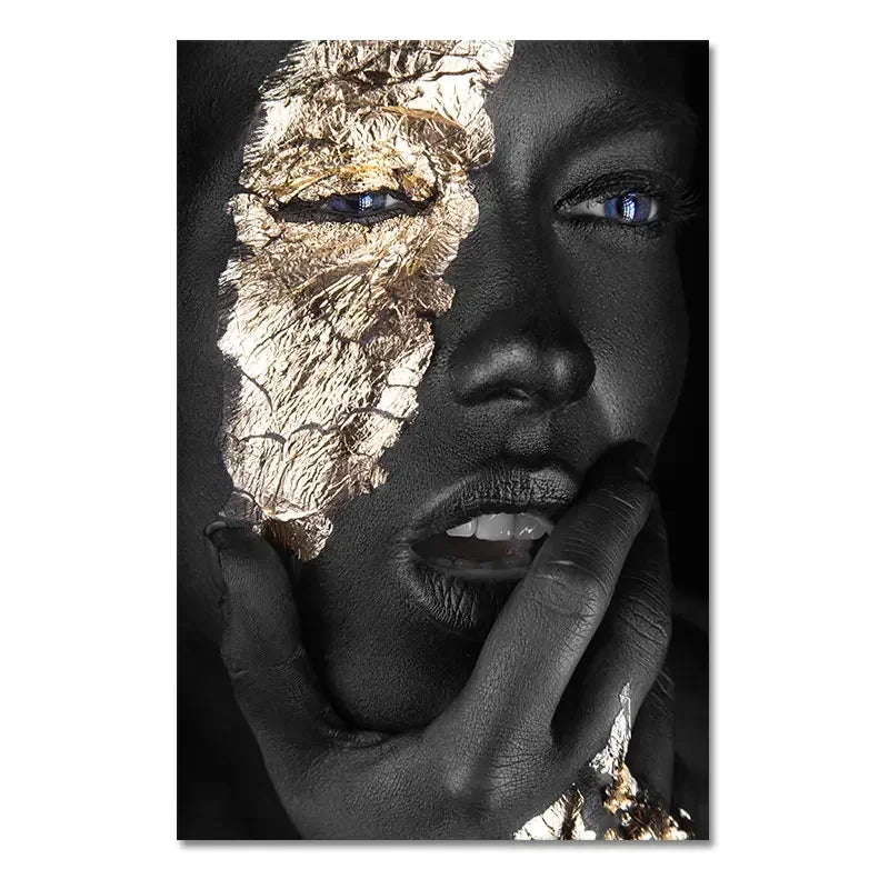 African Art Black and Gold Woman Oil Painting on Canvas Cuadros Posters and Prints Scandinavian Wall Art Picture for Living R