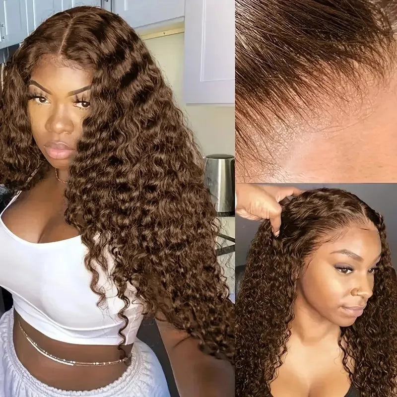 Wig with African-style small curls, 13*4 lace front, middle parting, long curly synthetic hair, high-temperature fiber cap