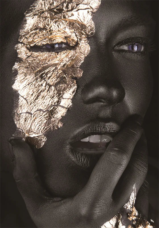 African Woman Art Black And Gold Portrait Canvas Paintings Poster Print Wall Art Picture Home Decor For Living Room Frameless