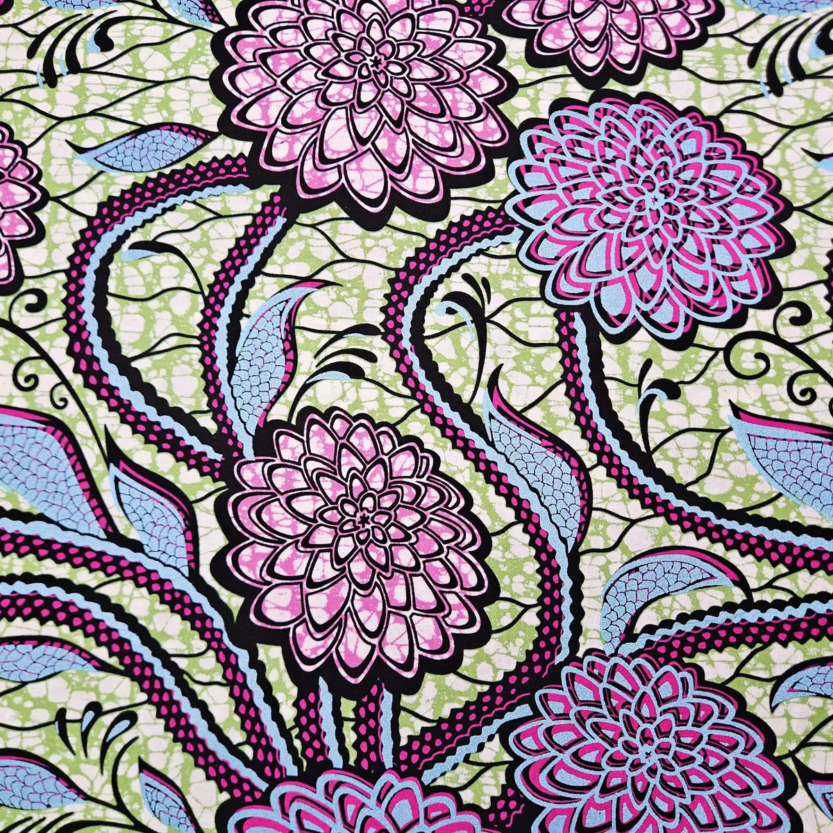46Inch Wide 6Yards Long Floral Printed Cotton African Wax Fabric Blue Green Batik Fabric for DIY Sewing Dress Cushions R2895