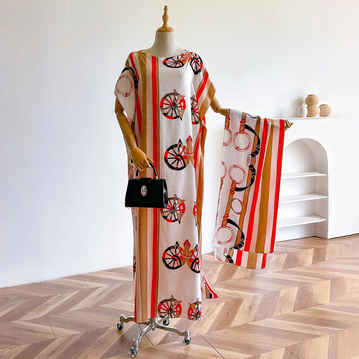 2025 New African Fashion Short Sleeve Colored Pattern Dubai Women Summer Real Silk Soft Printing Loose Tradition Muslim Scraf